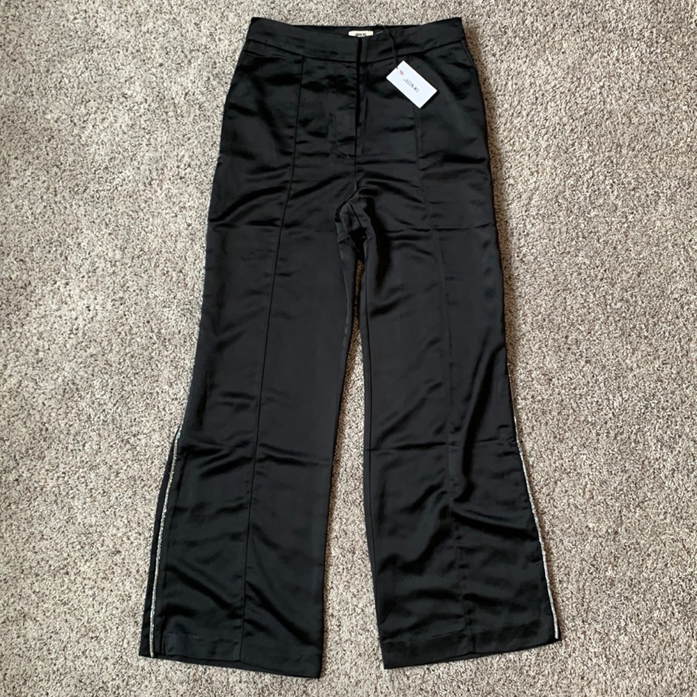 Jason Wu High Waisted Satin Tuxedo Pant with Glitter Detail